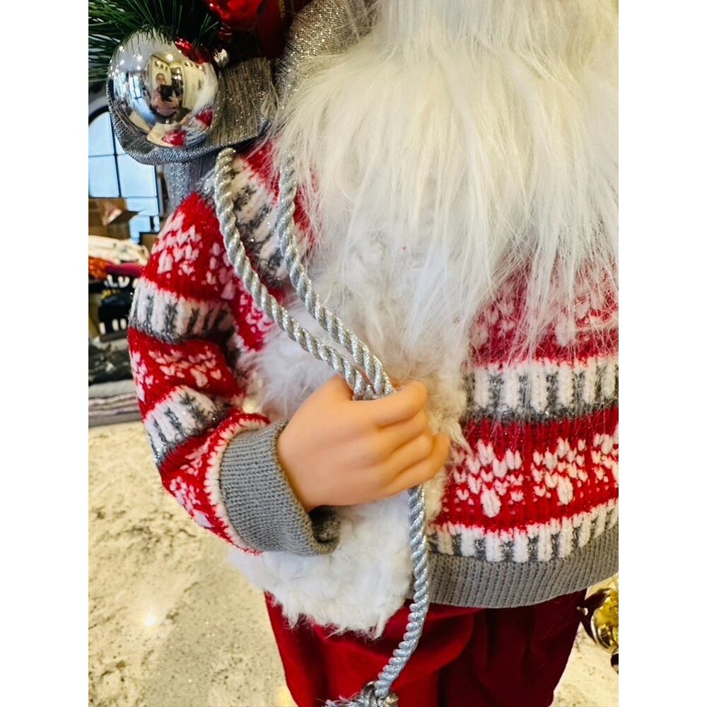Santa Claus Figurine 24" Red Sweater Sequin Hat Christmas Decoration Holiday Fig - Picture 4 of 16